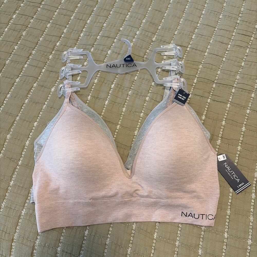 NWT Nautica 2PK Bra 38C Super Soft Lounge Comfort Seamless Light Pink Gray